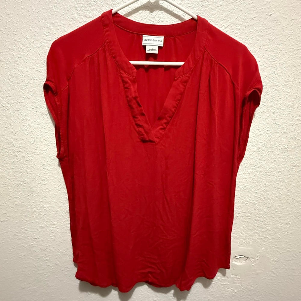 Liz Claiborne Red V-Neck Blouse